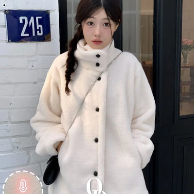 Mokori Poyong Poggli Abang fit wool color blocking button high neck half coat