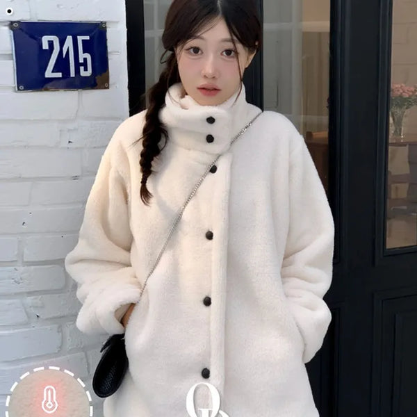 Mokori Poyong Poggli Abang fit wool color blocking button high neck half coat