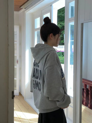 Sayoha Two-zip Vintage Lettering Stars and Stripes Printed A-line Loose Fit Fleece Big Hooded Zip-up