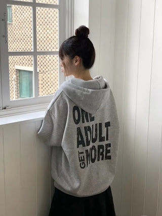 Sayoha Two-zip Vintage Lettering Stars and Stripes Printed A-line Loose Fit Fleece Big Hooded Zip-up