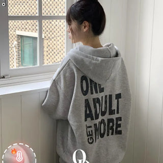 Sayoha Two-zip Vintage Lettering Stars and Stripes Printed A-line Loose Fit Fleece Big Hooded Zip-up