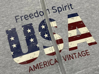 Sayoha Two-zip Vintage Lettering Stars and Stripes Printed A-line Loose Fit Fleece Big Hooded Zip-up