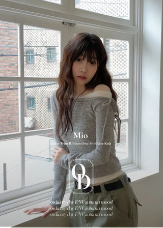 Mio color blocking ribbon one-shoulder knit in