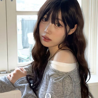 Mio color blocking ribbon one-shoulder knit in