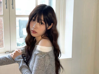 Mio color blocking ribbon one-shoulder knit in