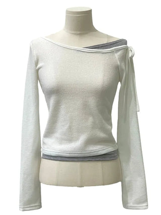 Mio color blocking ribbon one-shoulder knit in