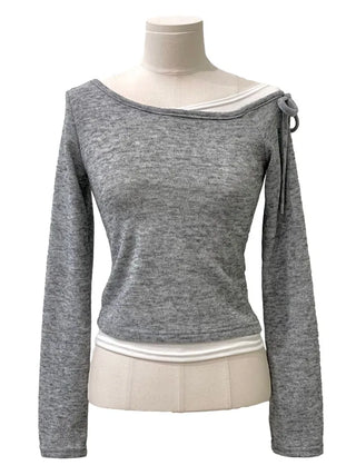 Mio color blocking ribbon one-shoulder knit in