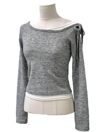 Mio color blocking ribbon one-shoulder knit in