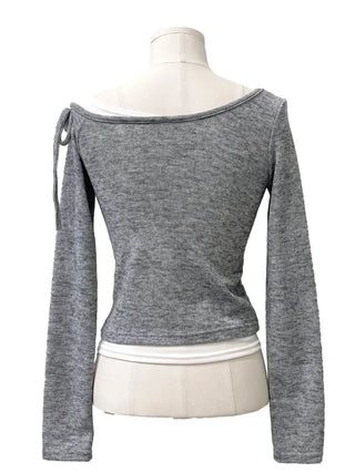 Mio color blocking ribbon one-shoulder knit in