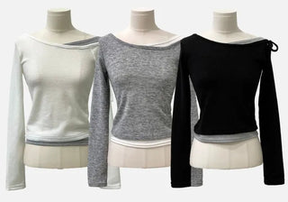 Mio color blocking ribbon one-shoulder knit in