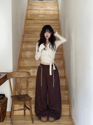 River Ribbon Wrap Button Golji Knit Cardigan