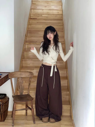 River Ribbon Wrap Button Golji Knit Cardigan