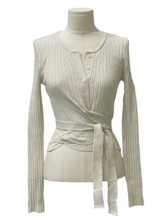 River Ribbon Wrap Button Golji Knit Cardigan