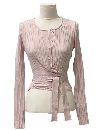 River Ribbon Wrap Button Golji Knit Cardigan