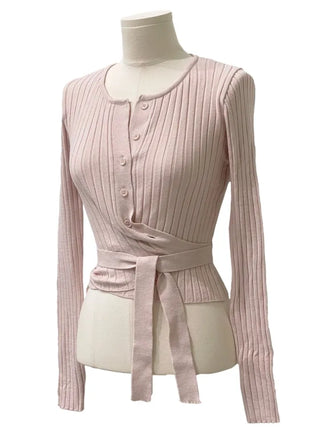 River Ribbon Wrap Button Golji Knit Cardigan