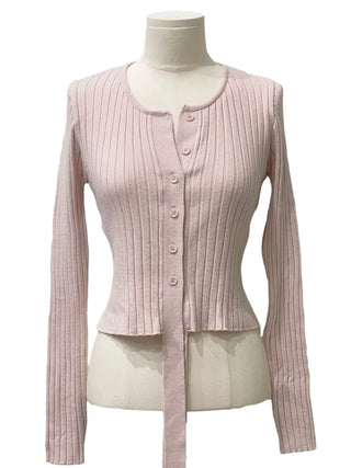 River Ribbon Wrap Button Golji Knit Cardigan