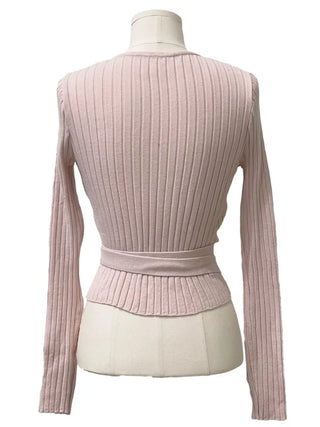 River Ribbon Wrap Button Golji Knit Cardigan