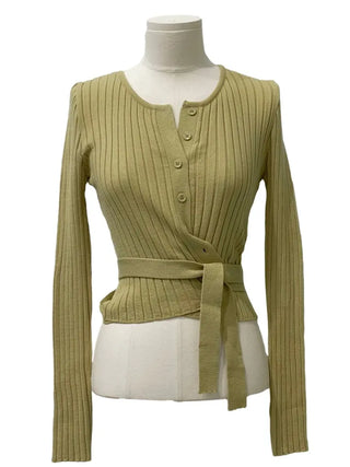 River Ribbon Wrap Button Golji Knit Cardigan