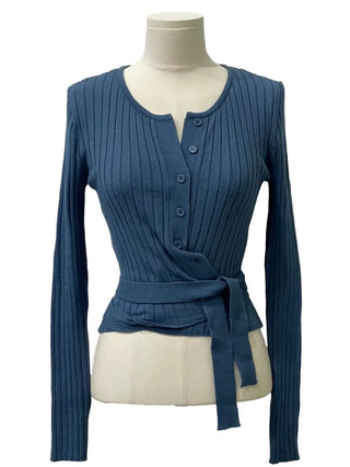 River Ribbon Wrap Button Golji Knit Cardigan