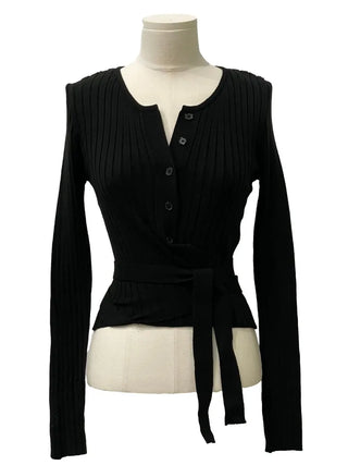 River Ribbon Wrap Button Golji Knit Cardigan