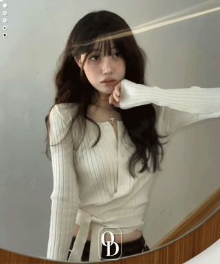 River Ribbon Wrap Button Golji Knit Cardigan