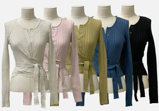 River Ribbon Wrap Button Golji Knit Cardigan
