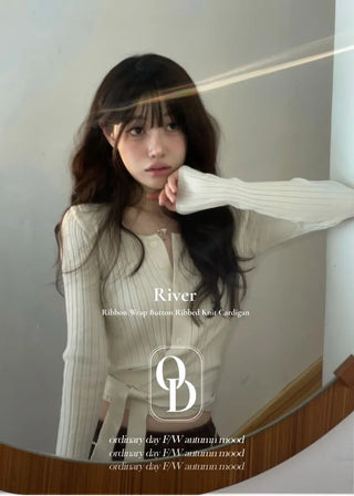 River Ribbon Wrap Button Golji Knit Cardigan