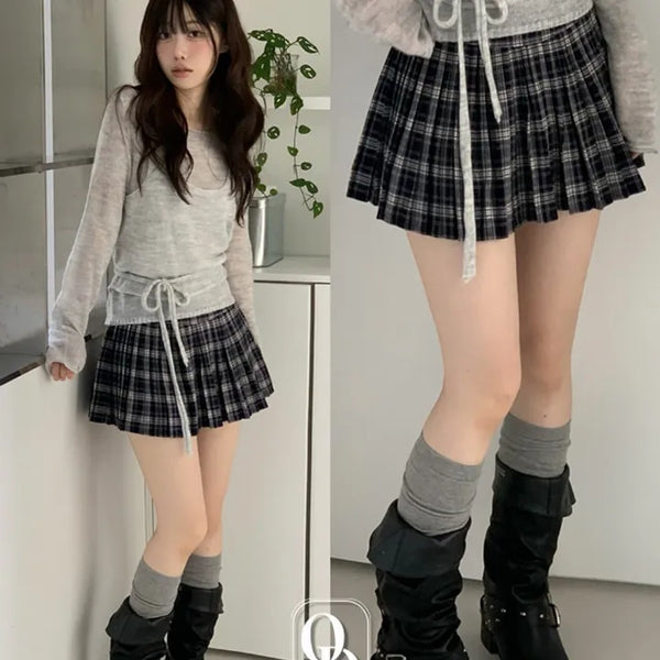 Maro Check Pleated Mini Skirt Skirt Pants sk /2 sizes