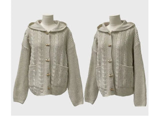 Mokomoko Haji Cable Hood Toggle Button Twisted Loose Fit Knit Cardigan