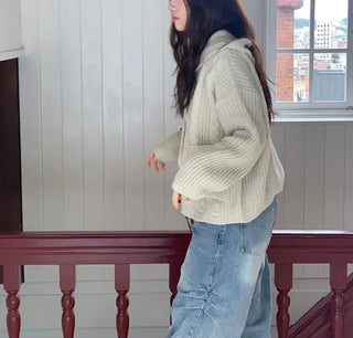 Mokomoko Haji Cable Hood Toggle Button Twisted Loose Fit Knit Cardigan