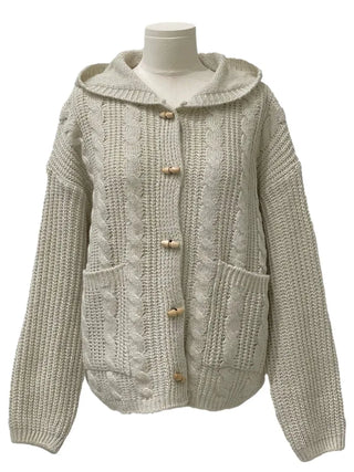 Mokomoko Haji Cable Hood Toggle Button Twisted Loose Fit Knit Cardigan