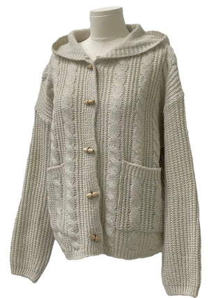 Mokomoko Haji Cable Hood Toggle Button Twisted Loose Fit Knit Cardigan