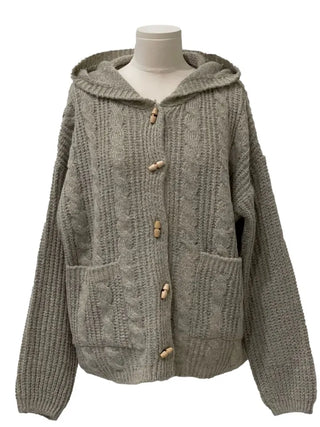 Mokomoko Haji Cable Hood Toggle Button Twisted Loose Fit Knit Cardigan