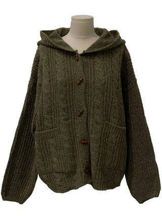 Mokomoko Haji Cable Hood Toggle Button Twisted Loose Fit Knit Cardigan