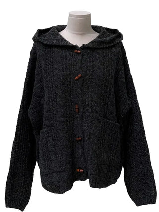 Mokomoko Haji Cable Hood Toggle Button Twisted Loose Fit Knit Cardigan