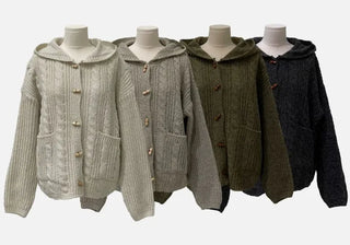 Mokomoko Haji Cable Hood Toggle Button Twisted Loose Fit Knit Cardigan