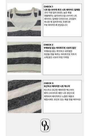 Moirin sleeveless layered color-block striped loose-fit V-neck knit