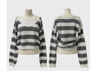 Moirin sleeveless layered color-block striped loose-fit V-neck knit