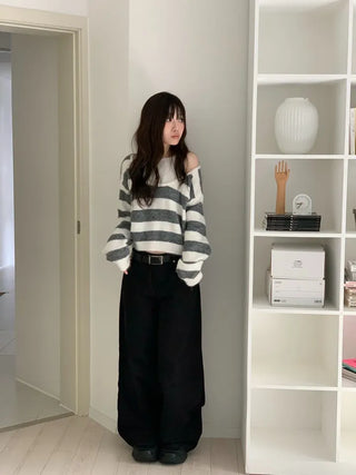 Moirin sleeveless layered color-block striped loose-fit V-neck knit