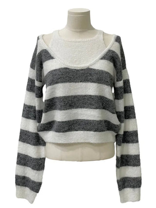 Moirin sleeveless layered color-block striped loose-fit V-neck knit