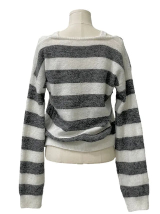 Moirin sleeveless layered color-block striped loose-fit V-neck knit