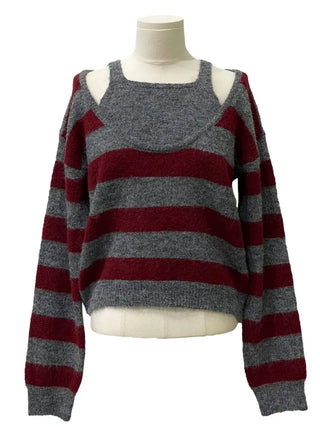 Moirin sleeveless layered color-block striped loose-fit V-neck knit