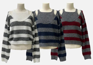 Moirin sleeveless layered color-block striped loose-fit V-neck knit