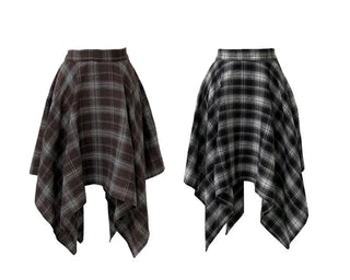 Rosalie back banding check unbalanced midi skirt