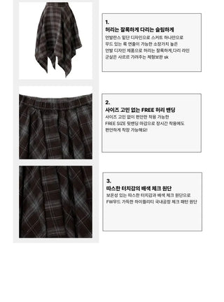 Rosalie back banding check unbalanced midi skirt