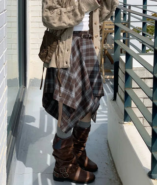 Rosalie back banding check unbalanced midi skirt