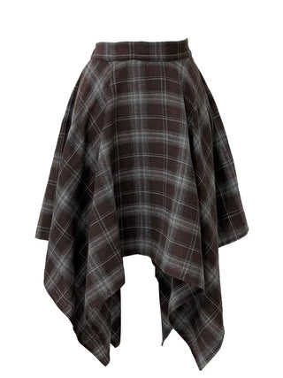 Rosalie back banding check unbalanced midi skirt