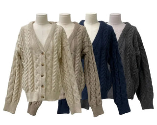 Misty loose fit thick twisted cable button V-neck loose fit knit long cardigan CD