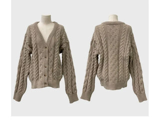Misty loose fit thick twisted cable button V-neck loose fit knit long cardigan CD