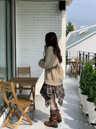 Misty loose fit thick twisted cable button V-neck loose fit knit long cardigan CD